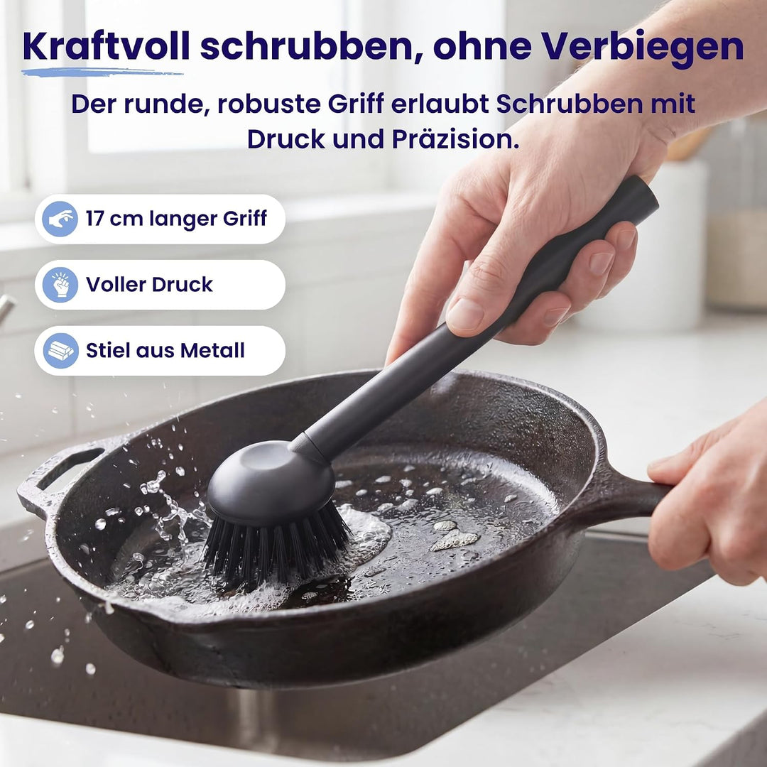Spülbürste 3er Pack schwarz I Langer Griff I Modernes Design, minimalistisch I Küchenbürste handlich