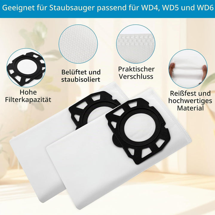 12 Stück staubsaugerbeutel für Kärcher WD4 WD5 WD6 WD5 P WD6 P MV4 MV5 MV6, für KFI 487, Nass Trocke