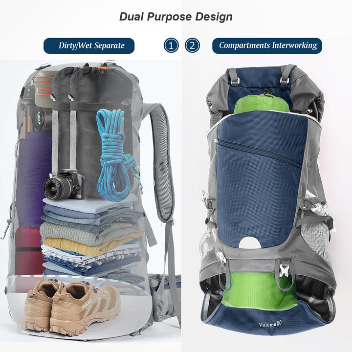 HOMIEE Wanderrucksack 50L, Herren Damen Wasserdichter Trekkingrucksack Reiserucksack Outdoor Wandern