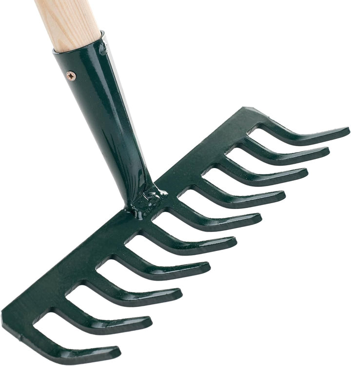 KADAX Rechen aus Metall, Flache Harke mit Stiel aus Holz, Laubbesen für Garten, Beet, Laubrechen, Ra