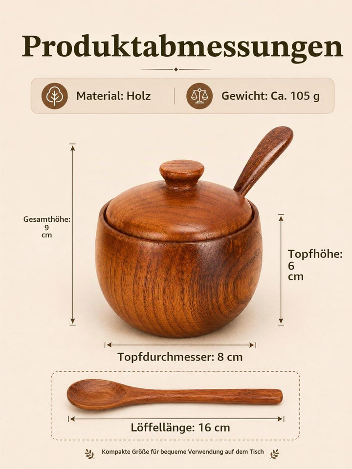 Salzdose aus Holz, Salzkeller mit Deckel und Löffel, Vielseitige Massivholz Gewürzgläser, zur Aufbew