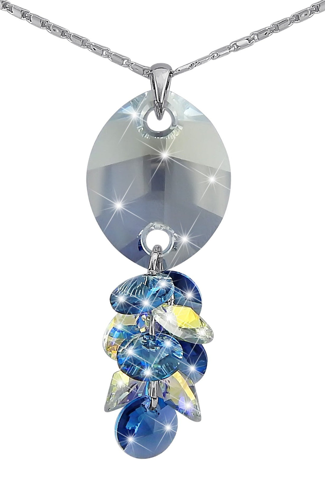 Hanessa Damen-Schmuck Edle Halskette Blaue Tropfen Platiniert Kristall-Stein Blau Geschenk zu Weihna