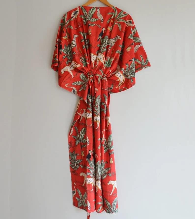 INDACORIFIE Jugle Damenkleid mit Blockdruck, indisches handgefertigtes langes Kaftankleid, Kaftan au