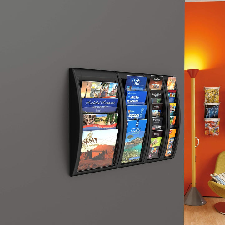 Fast Paper Quick Fit Prospekt-Wandhalter (5 x 1/3 A4 Fächer, B 18 x T 9,5 x 65 cm), schwarz