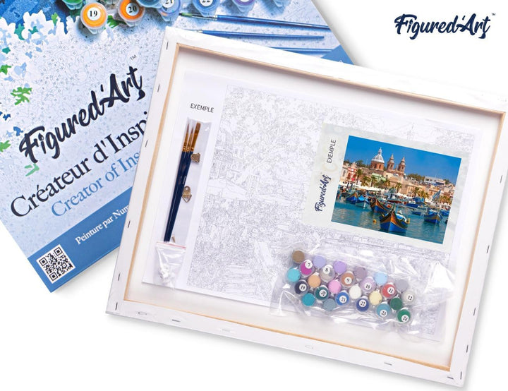 Figured'Art Malen Nach Zahlen Erwachsene Mit Rahmen Hafen in Malta - Paint by Numbers Basteln DIY Ba