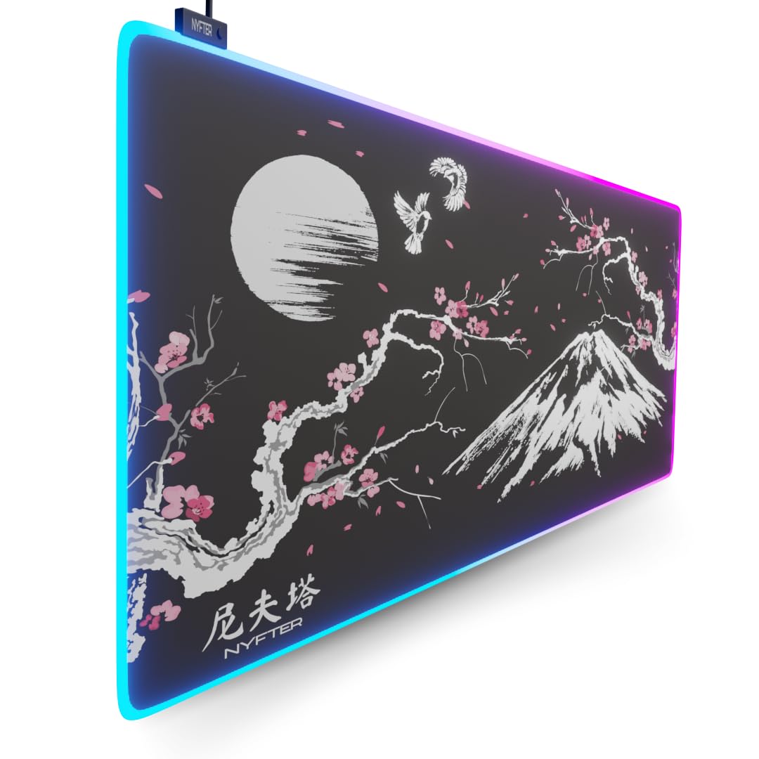 Nyfter - XXL Gaming Mauspad Sakura Weiss 900 x 500mm Premium Fuji Mousepad Size Gross vernähte Kante