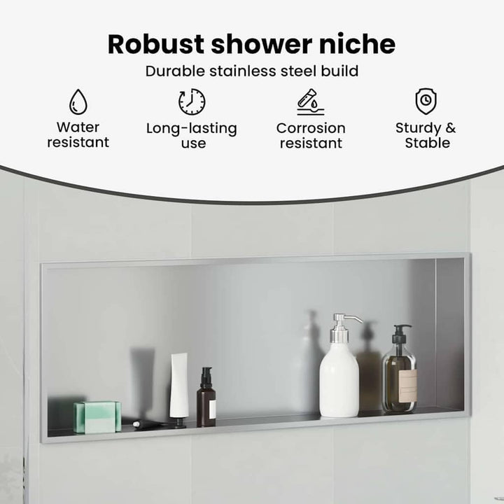 vidaXL Duschnische Silber 90 x 30 x 9,5 cm Edelstahl, Modernes Badezimmer-Design, rechteckige Duschn