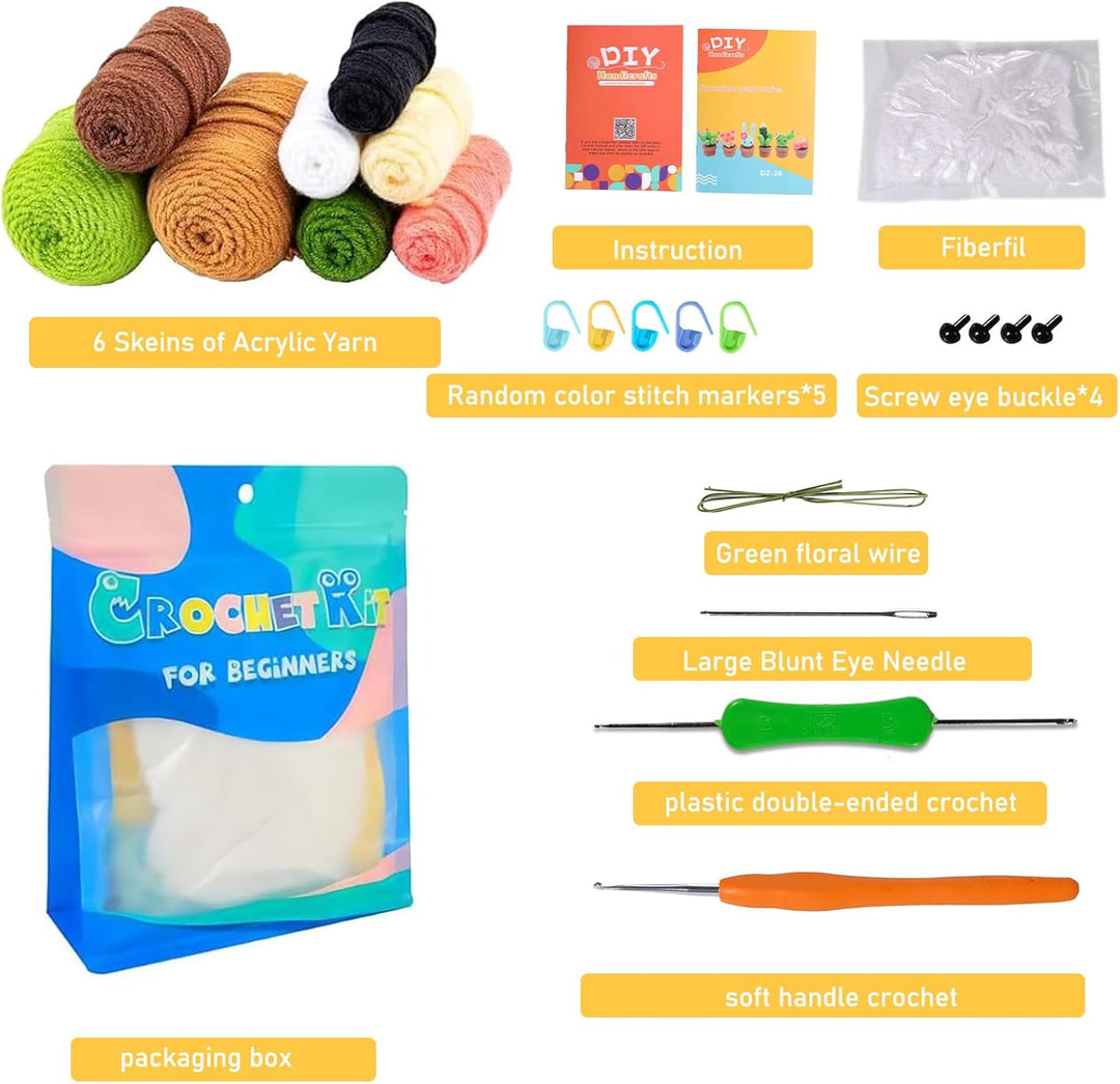 GUXLXAR Häkelset für Anfänger, Häkelnadel Set,3 Cactus Häkeln Für Anfänger Komplett Stricken,Häkel-S