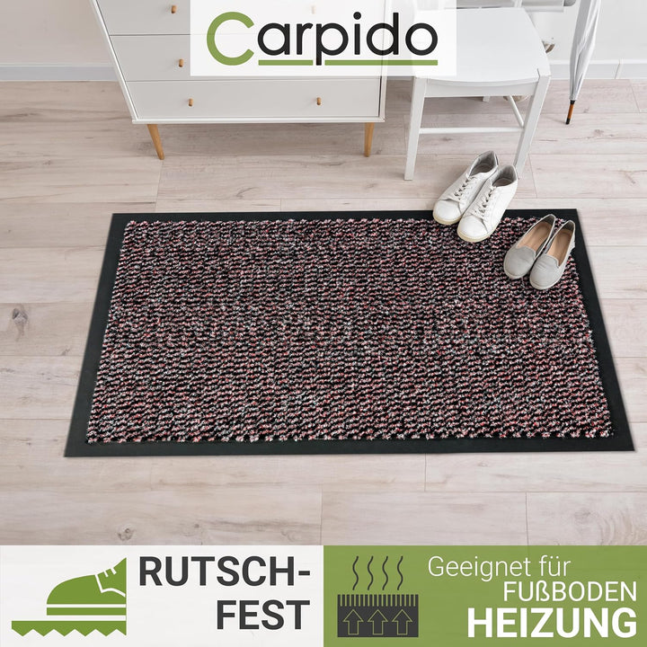 Carpido Fussmatte 60 x 80 cm Rot meliert für den Innenbereich - Klassischer Türvorleger schnelltrock