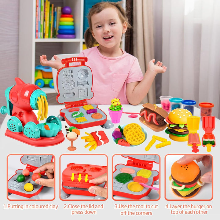 51 Stück Knete Zubehör Set für Kinder DIY Knete Knetwerkzeug Eismaschine Nudelmaschine Burgermaschin