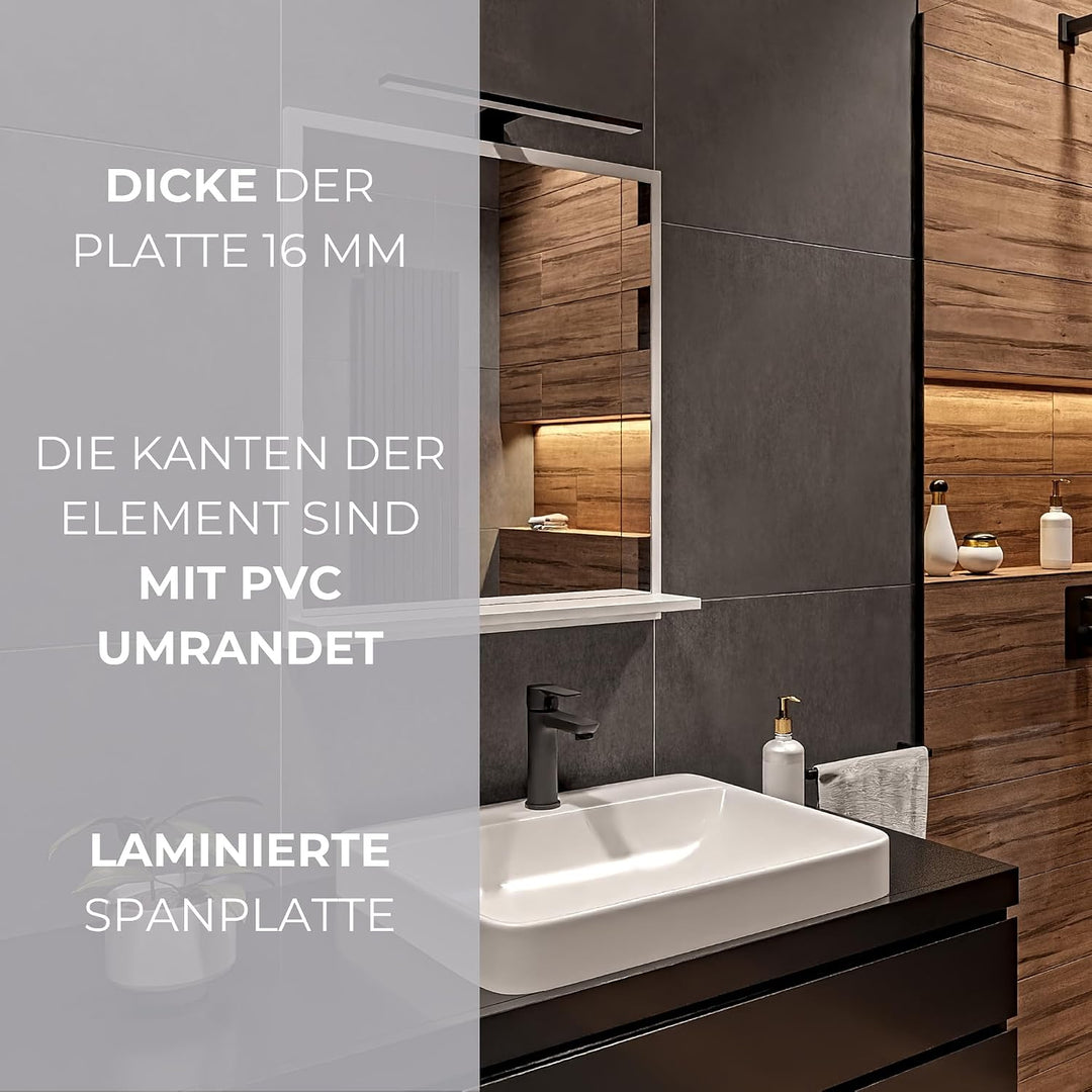 Weiss Badspiegel mit Beleuchtung 4000 K IP44 H:70 x B: 60 cm - Bathroom Mirror - Moderner Badezimmer