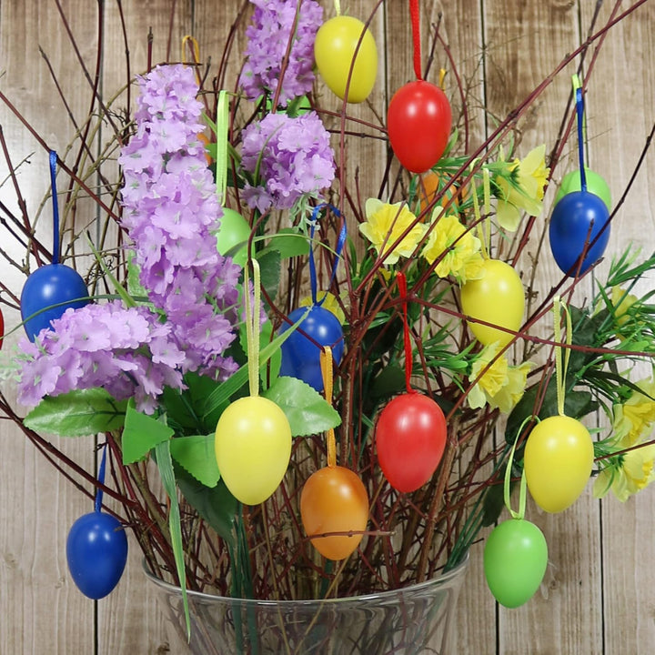 com-four® 60x Ostereier zum Aufhängen - Osterdeko in 5 kräftigen Farben - Deko Ostereier - Grösse: 6