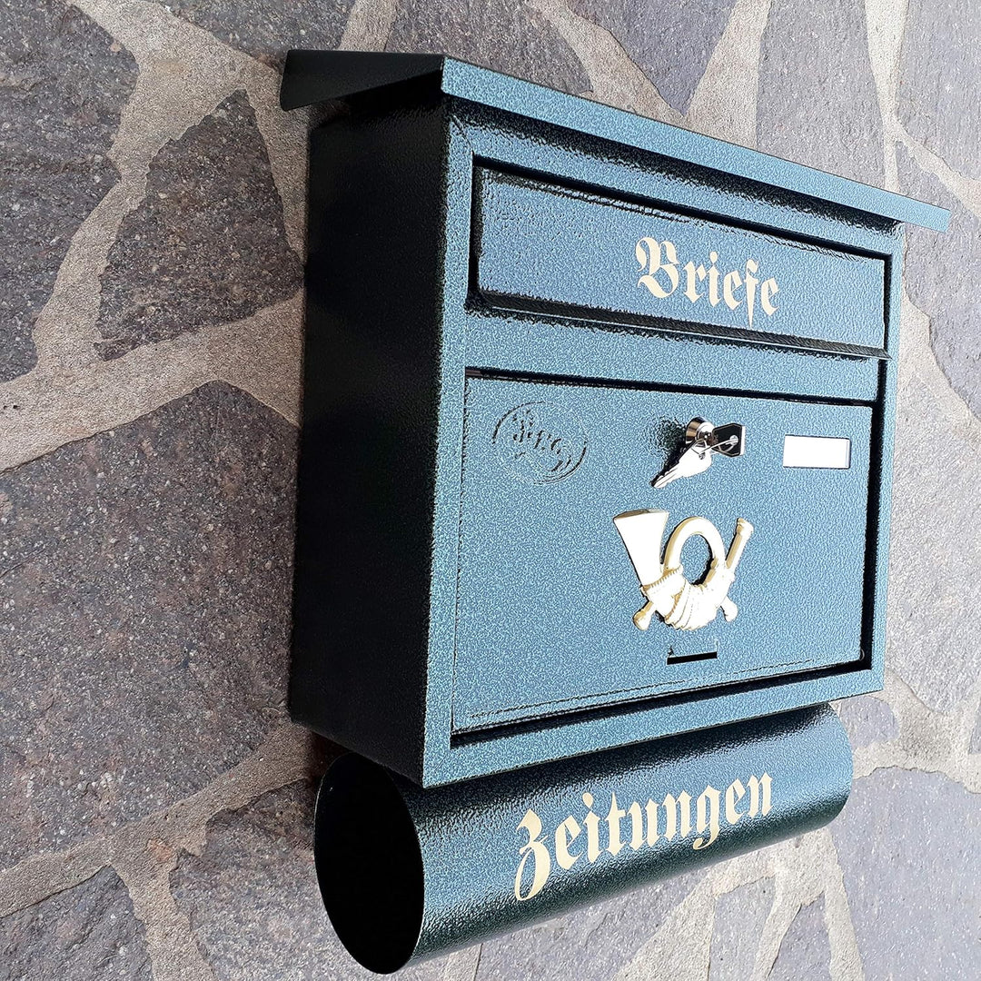 Grosser Briefkasten/Postkasten XXL Grün Dunkelgrün mit Abnehmbarer Zeitungsrolle Flachdach Katalogei