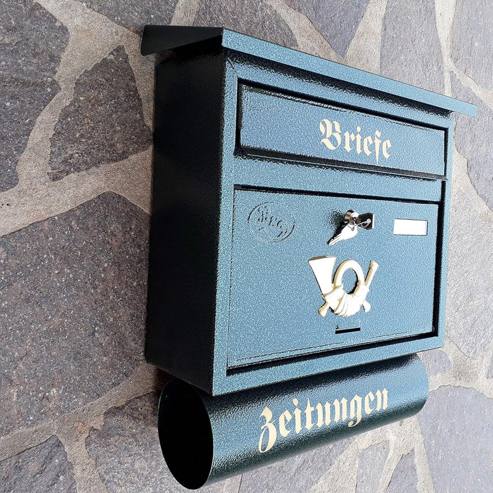 Grosser Briefkasten/Postkasten XXL Grün Dunkelgrün mit Abnehmbarer Zeitungsrolle Flachdach Katalogei