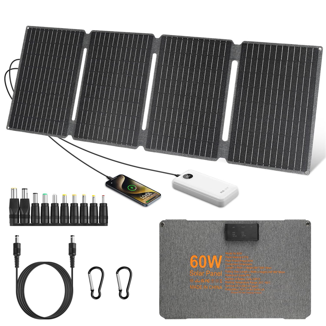 【60W Solarpanel Faltbar 18V Kit】KWODE Solarpanel 60W ETFE Solar Panel Tragbares Faltbares Solar Lade