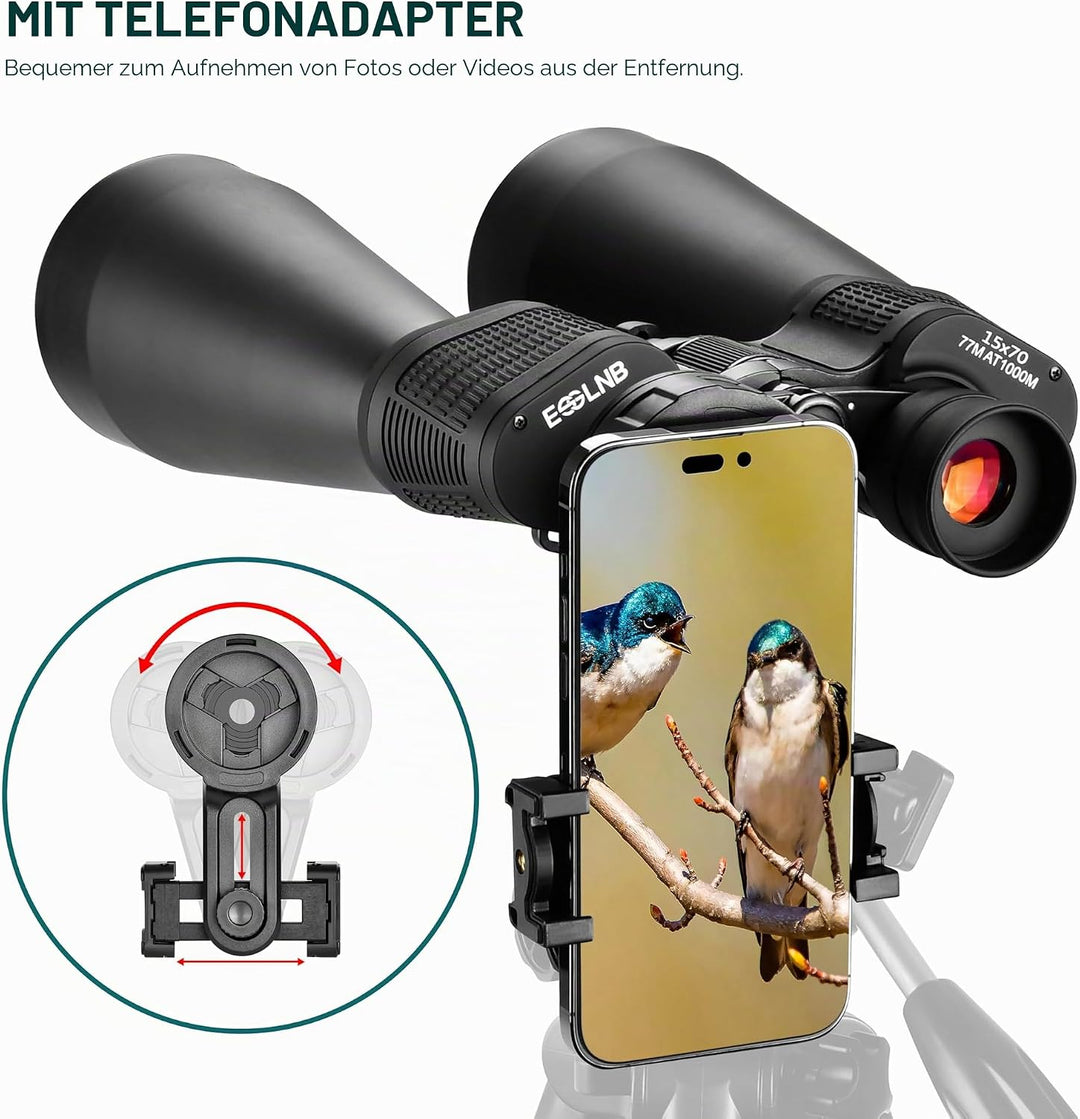 ESSLNB Astronomie Fernglas Gross 15X70 Grossfernglas für Erwachsene mit Handy Adapter Stativadapter
