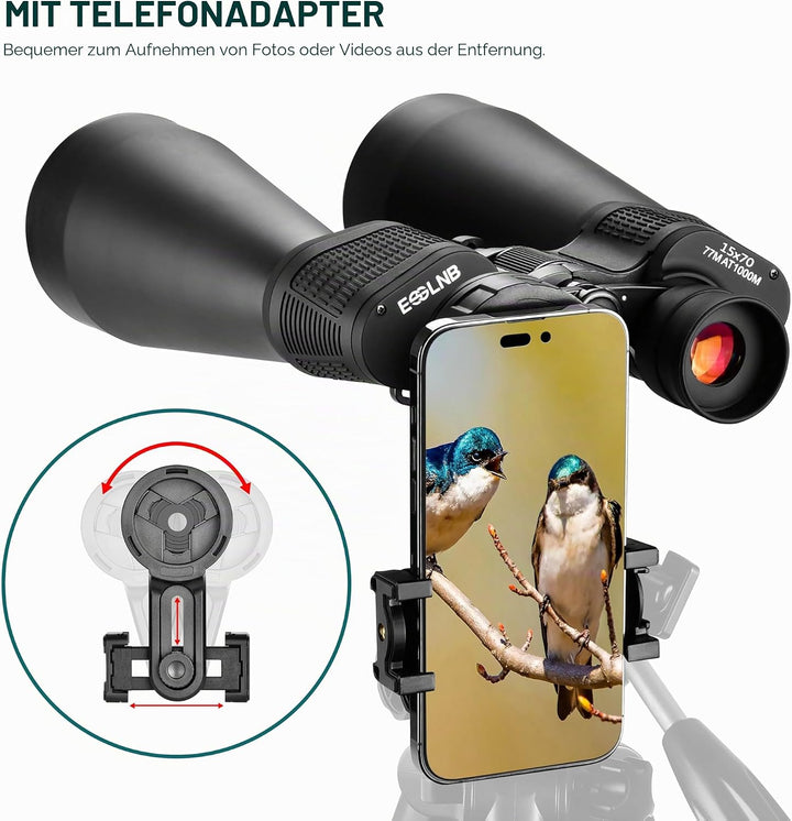 ESSLNB Astronomie Fernglas Gross 15X70 Grossfernglas für Erwachsene mit Handy Adapter Stativadapter