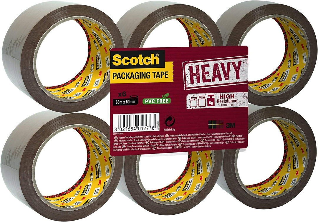 Scotch HV5066DB Handabroller HEAVY, 50 mm x 66 m, inklusiv 2 Rollen Klebeband, braun + HV5066FT Verp