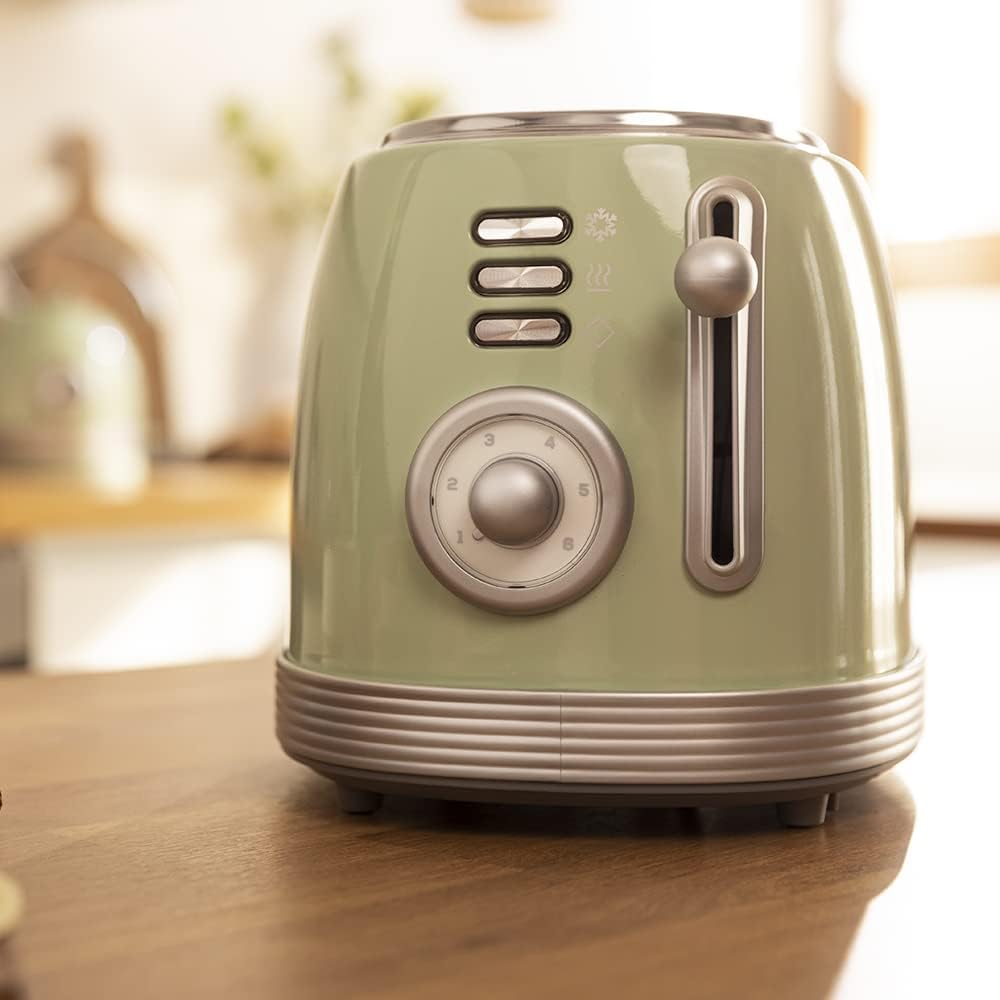Cecotec Toast&amp;Taste 800 Vintage Light Green, 850 W, Doppelschlitz, extra breit, 3, 8 cm, 2 Toasten,