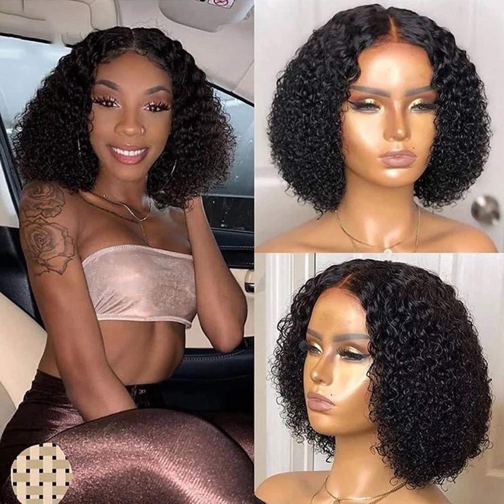 Kurze lockige Perücke, Kinky Curly Bob Perücke, Lace Front Verschluss Perücke Natürliche Mode Schwar