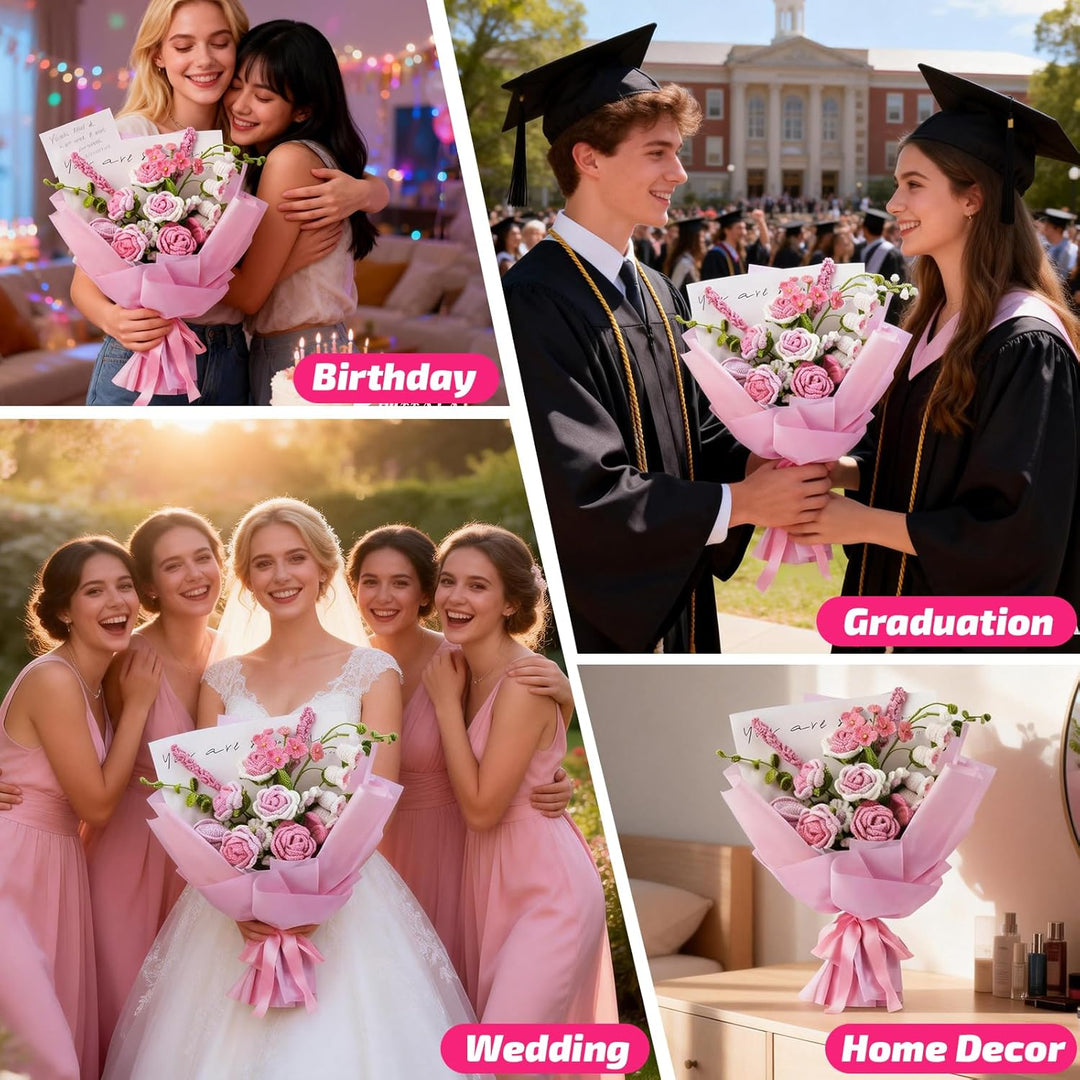 BoloShine Häkelset Blumen, Rose Blumenstrauss Häkelset für Anfänger Erwachsene, Häkelblumen Set mit