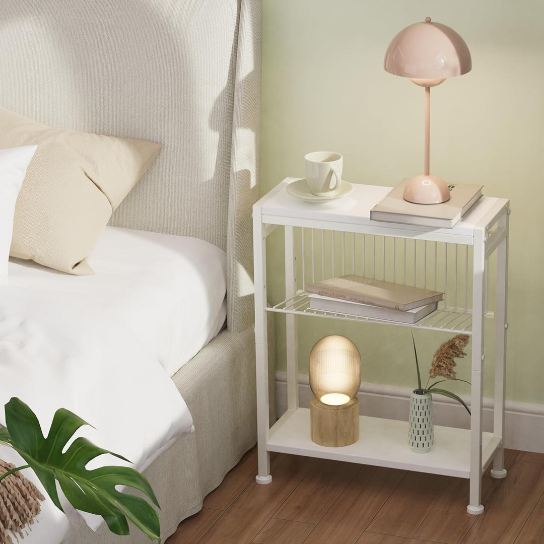Vantimo Schmaler Beistelltisch, 2er Set 3 Ablagen Nachttisch Schmal mit Zeitschriftenhalter, Sofa be