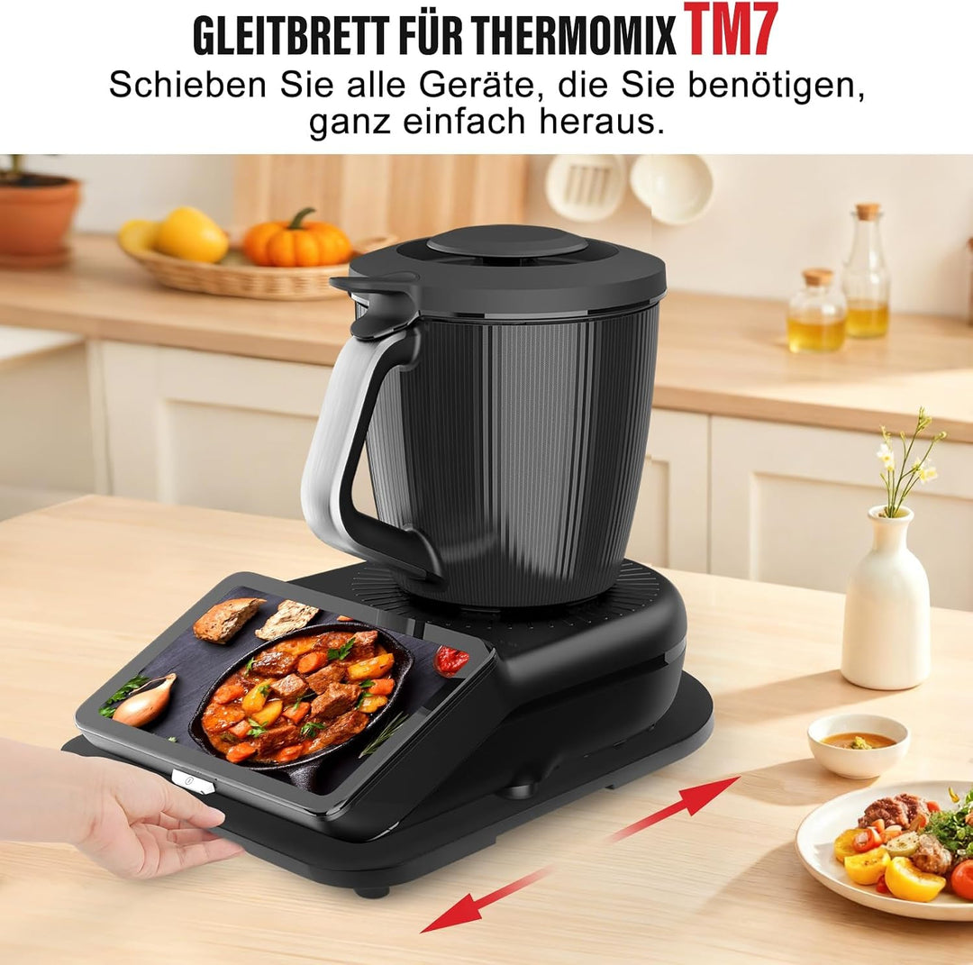 Bambus Gleitbrett für Thermomix TM7, Rollbrett zum mühelosen Verschieben | Schützt die sensible Waag