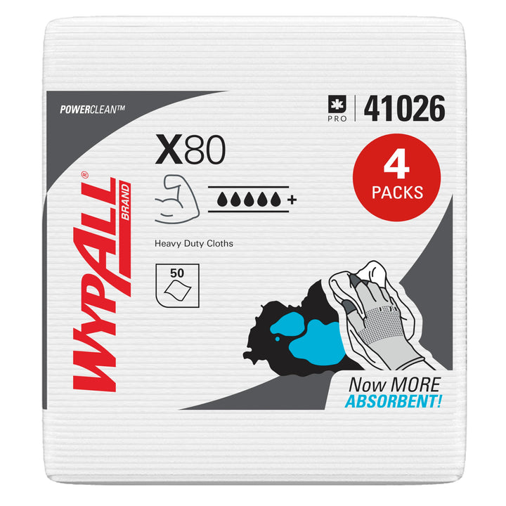 WypAll 8388 X80-Reinigungstücher 1-lagige, weissen, 4 Packungen x 50 viertelgefalteten Tüchern