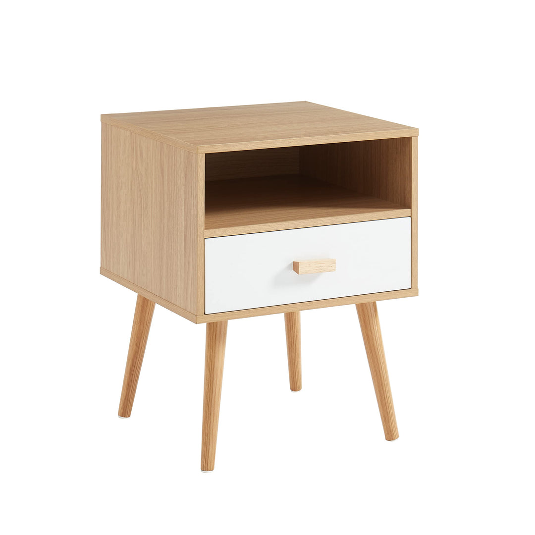 BAÏTA Nachttisch ULOS, Weiss und helles Holz Weiss und Helles Holz L40cm, Weiß und Helles Holz