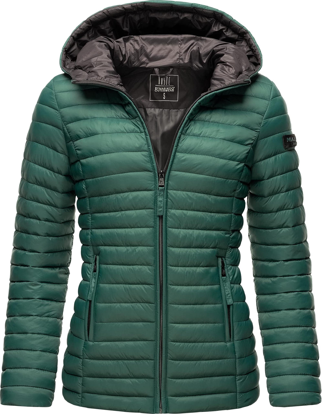 MARIKOO Damen leichte Übergangsjacke Steppjacke mit Kapuze Asraa XS-3XL, XS Dark Green