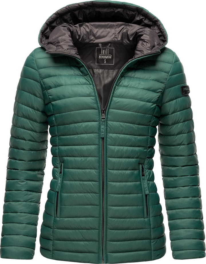 MARIKOO Damen leichte Übergangsjacke Steppjacke mit Kapuze Asraa XS-3XL, XS Dark Green