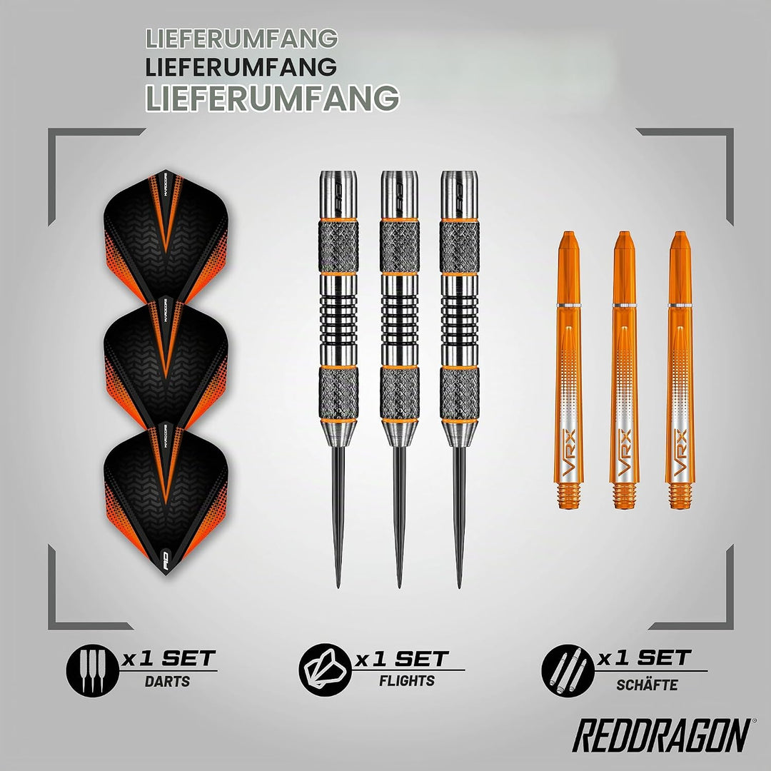RED DRAGON Amberjack Series Steel Profi Dartpfeile Steeldarts Set mit Flights und Schäfte 22.0 Gramm