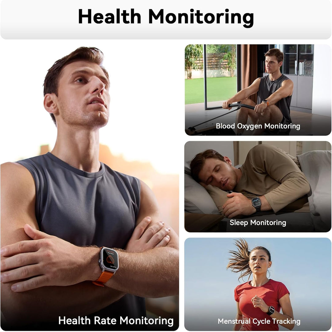 KOSPET Smartwatch Herren, 1,96" AMOLED, Anrufannahme, Gesundheitscheck per Fingertipp, Schlaftracker