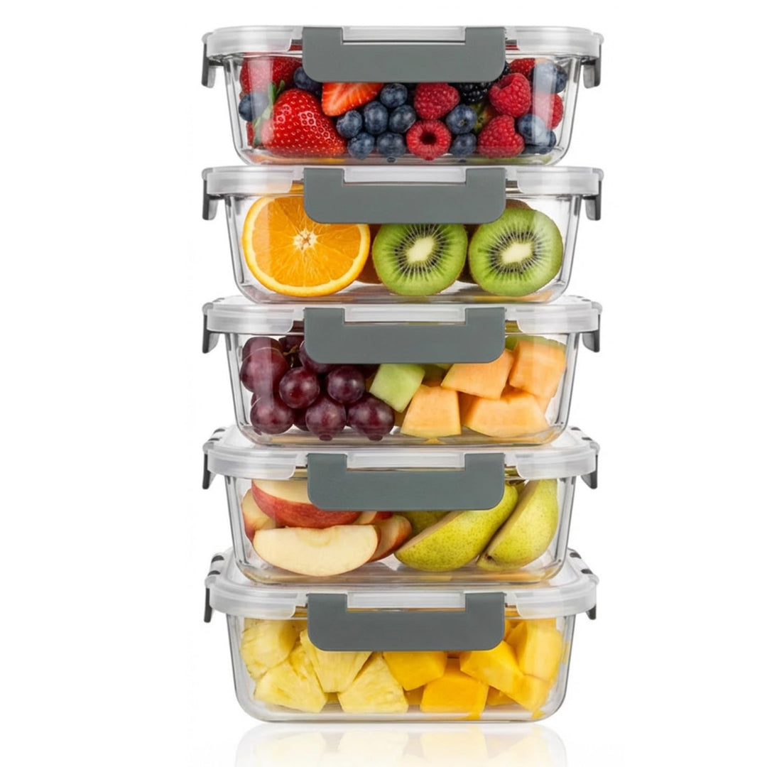 Glas Frischhaltedosen Set & Meal Prep Boxen, 5x370ml Borosilikatglas Behälter mit BPA-freiem Deckel,