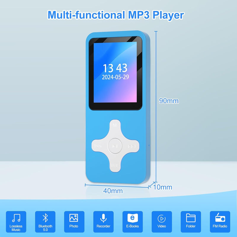 Gueray 64GB MP3-Player mit Bluetooth 5.0 Musik Player mit eingebautem Lautsprecher Digital Audio Pla