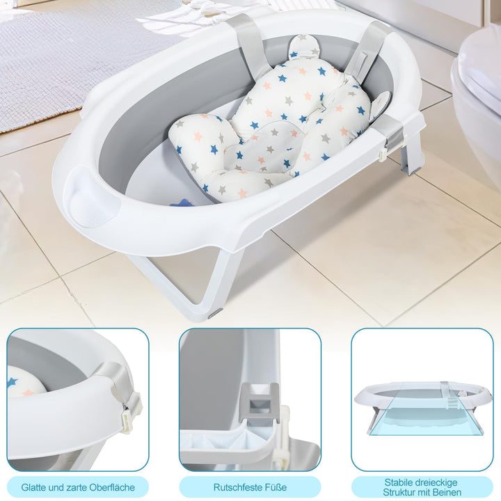 Ikodm Baby Badewanne mit Gestell, Babybadewanne mit Badematte, Abfluss, Gestell, Babybadewanne Faltb