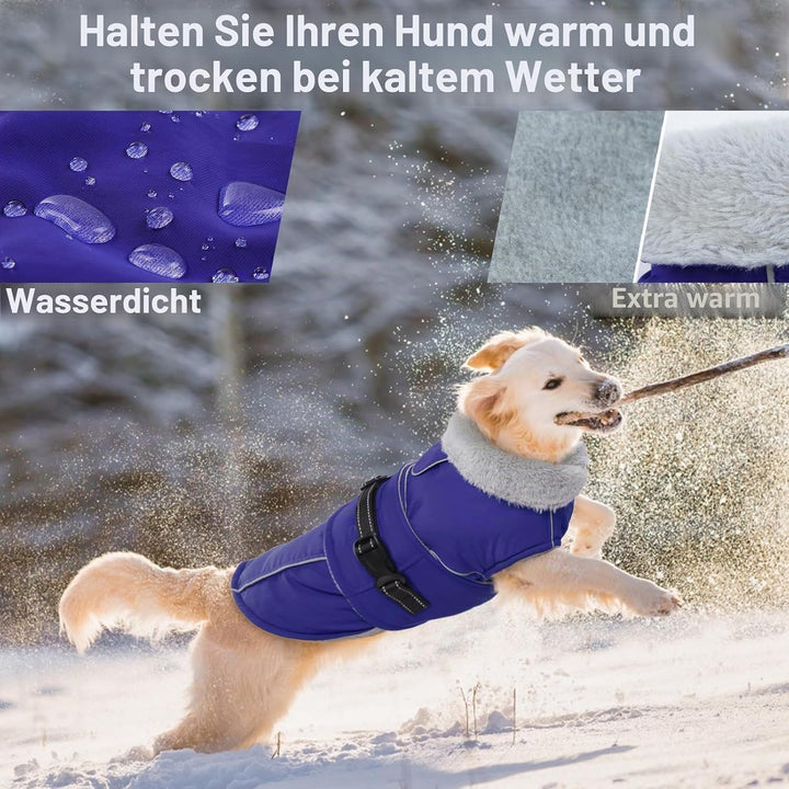 Lelepet Hundejacke Winter Warmer Hundemantel, Wasserdichter Wintermantel Fleece Hundeweste für Mitte