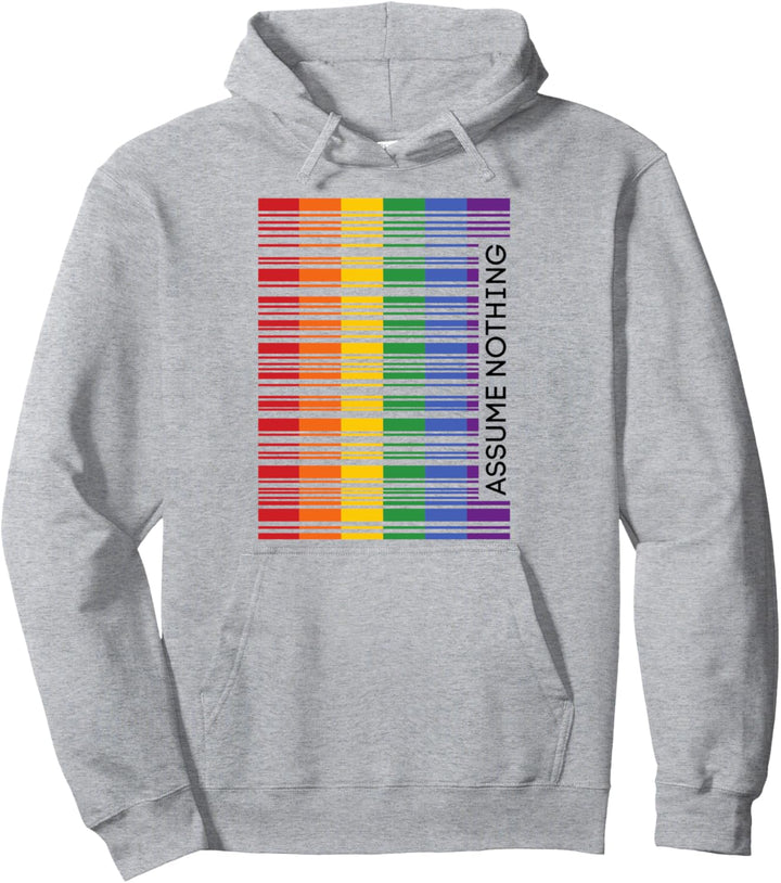Assume Nothing Gay Pride Flag Rainbow Barcode Pride Month Pullover Hoodie
