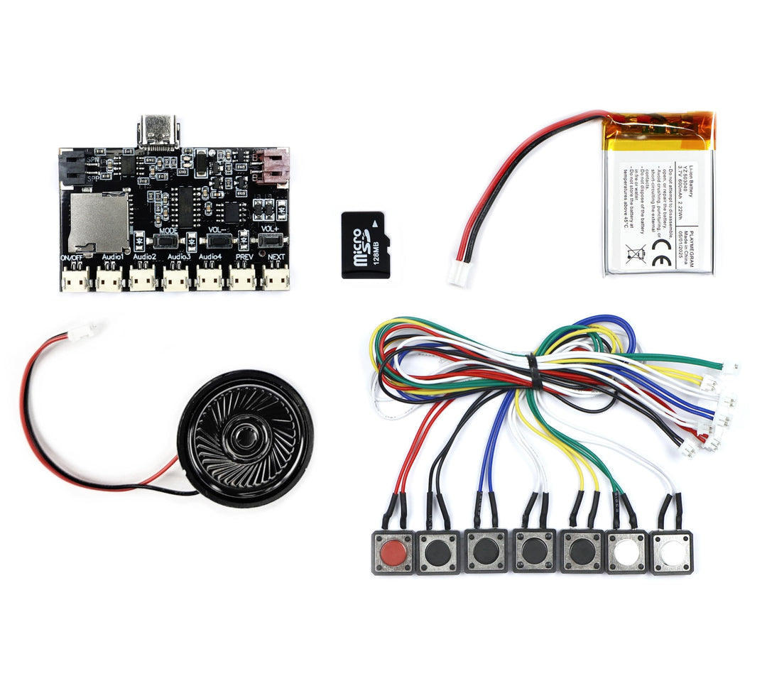 MP3 Soundmodul mit 7 Tasten, 3 Wiedergabeoptionen (Nicht Loop, Loop und Zufall), 128 MB Speicher, wi