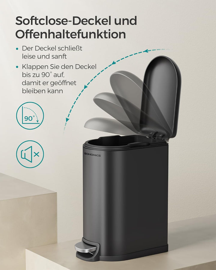 SONGMICS Kosmetikeimer, 10 Liter, Mülleimer Bad, mit Deckel, Tretmülleimer, Abfalleimer klein, schma