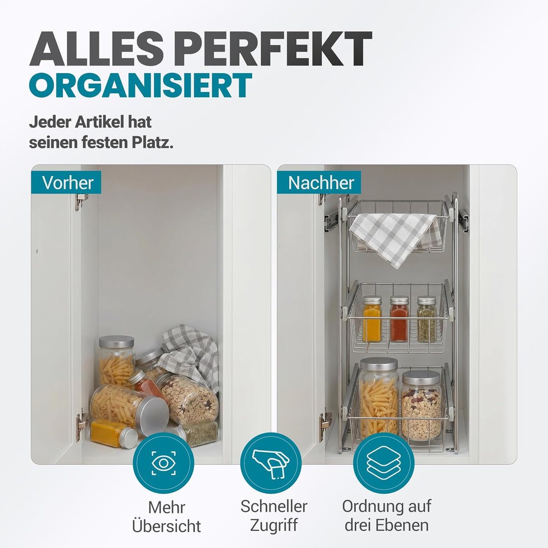 Teleskopschublade für 30cm Schrank – Premium Schrankauszug Küche zum Nachrüsten – Einfache Montage –