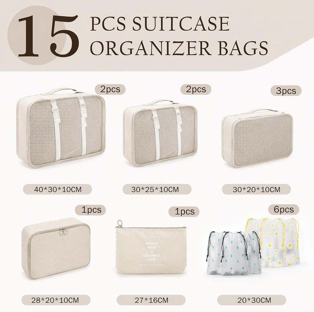 Koffer Organizer Set 15 Teilig Wasserdichte Packing Cubes Kleidertaschen | Reise Organizer Packwürfe