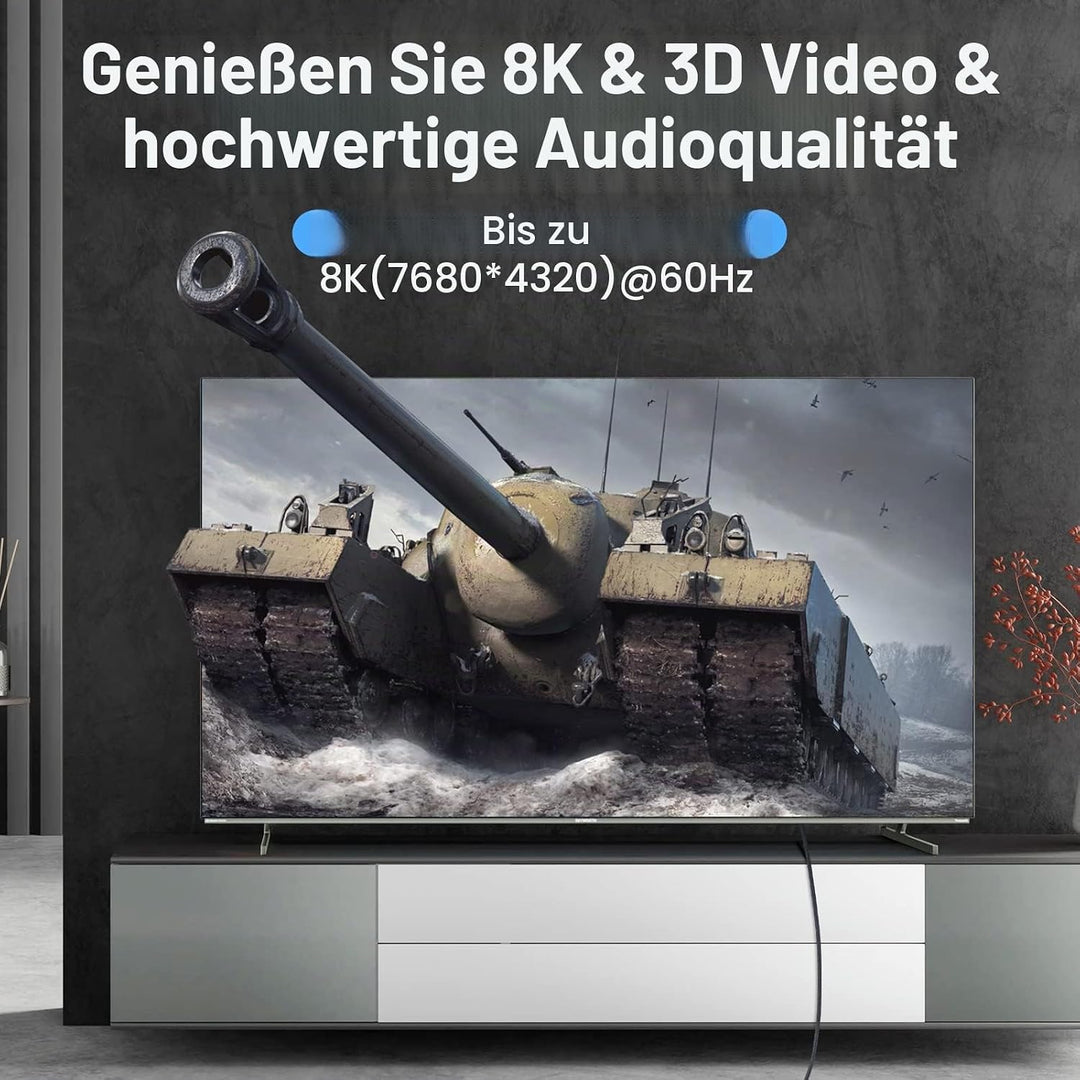 8K HDMI Kabel 2.1 5M, Hochgeschwindigkeits geflochtenes HDMI auf HDMI Kabel unterstützt 8K@60Hz, 4K@