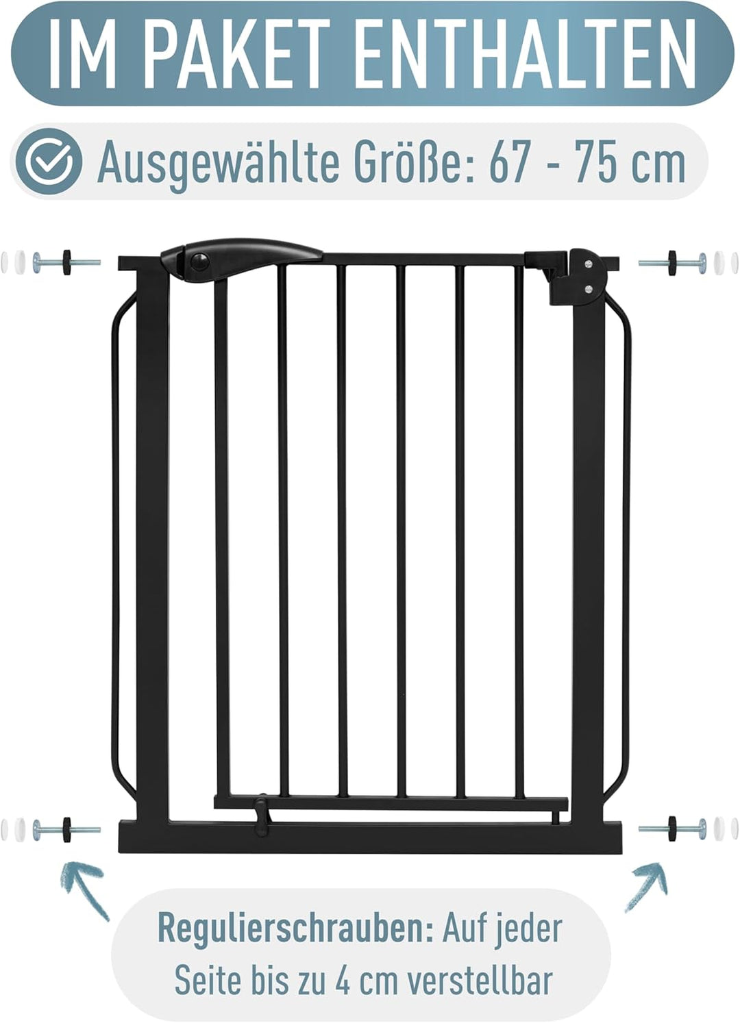 ib style® Berrin | PREISSIEGER | Türschutzgitter | Ohne Bohren | 90° Stop | Auto-Close | Schwarz | 6