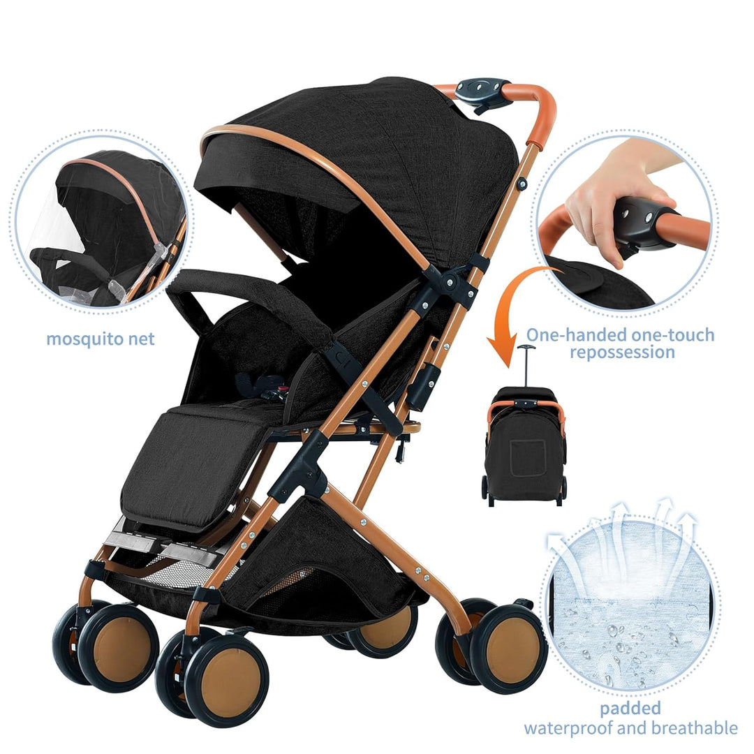 Ultrakompakter Kinderwagen von 0 bis 6 Jahren, Reisekinderwagen mit 5-Punkt-Sicherheitsgurt, Aufbewa