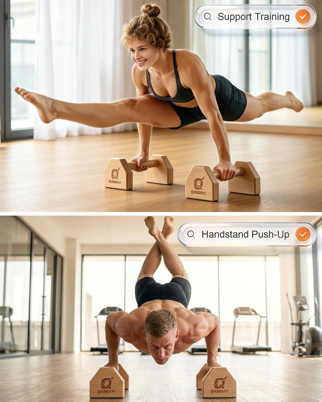 Liegestützgriffe aus Holz, 2er Set Parallettes Calisthenics Griffe, rutschfest, gelenkschonend, stab