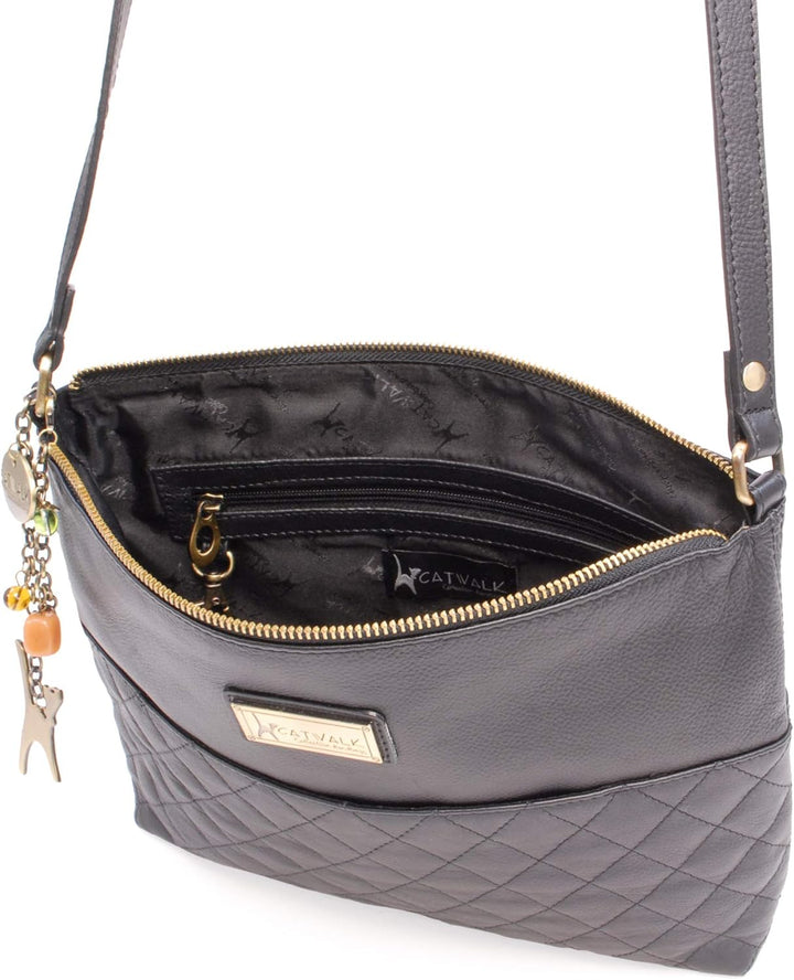 Catwalk Collection Handbags - Damen Umhängetasche Mittelgross - Crossbody Bag/Handtasche - Gesteppte