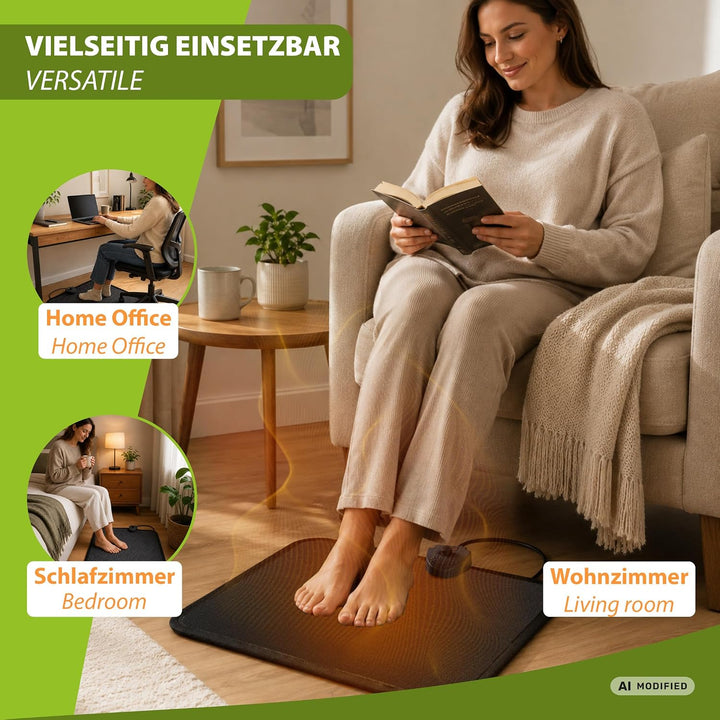 Mi-Heat Infrarot Heizteppich 40x50cm Fussschalter Thermostat 4 Heizstufen bis 60°C Temperatur fester