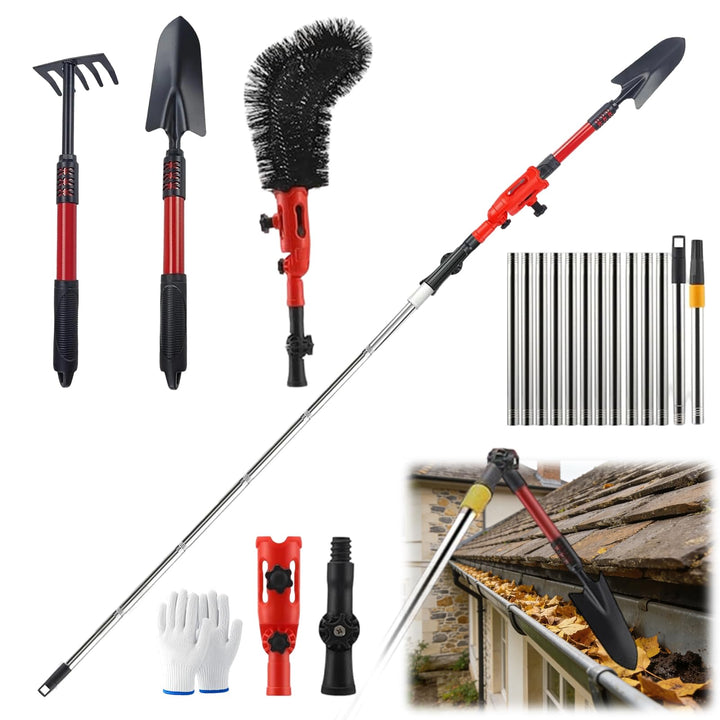 Dachrinnenreiniger mit Teleskopstiel 4m, Teleskop Dachrinnenreiniger Kit,3-in-1 Dachrinnen Reiniger