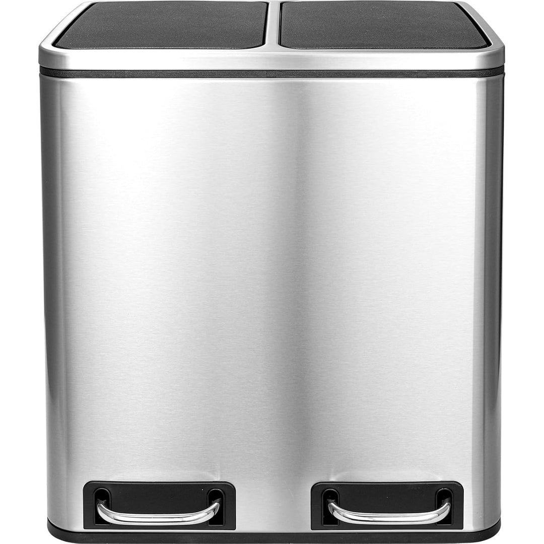 LIFERUN Mülleimer 2 Fächer, 2 x 15 Liter Abfalleimer Küche aus Metall, Softclose Deckel, Inneneimer